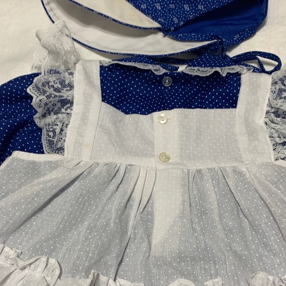 Vtg Cradle Togs Blue and White Polka Dot Baby Dress with Bonnet - Picture 7 of 9